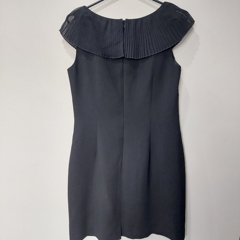 Talbots Size 8 Black Sleeveless Ruffled Neckline Knee Length Dress - Picture 3 of 7